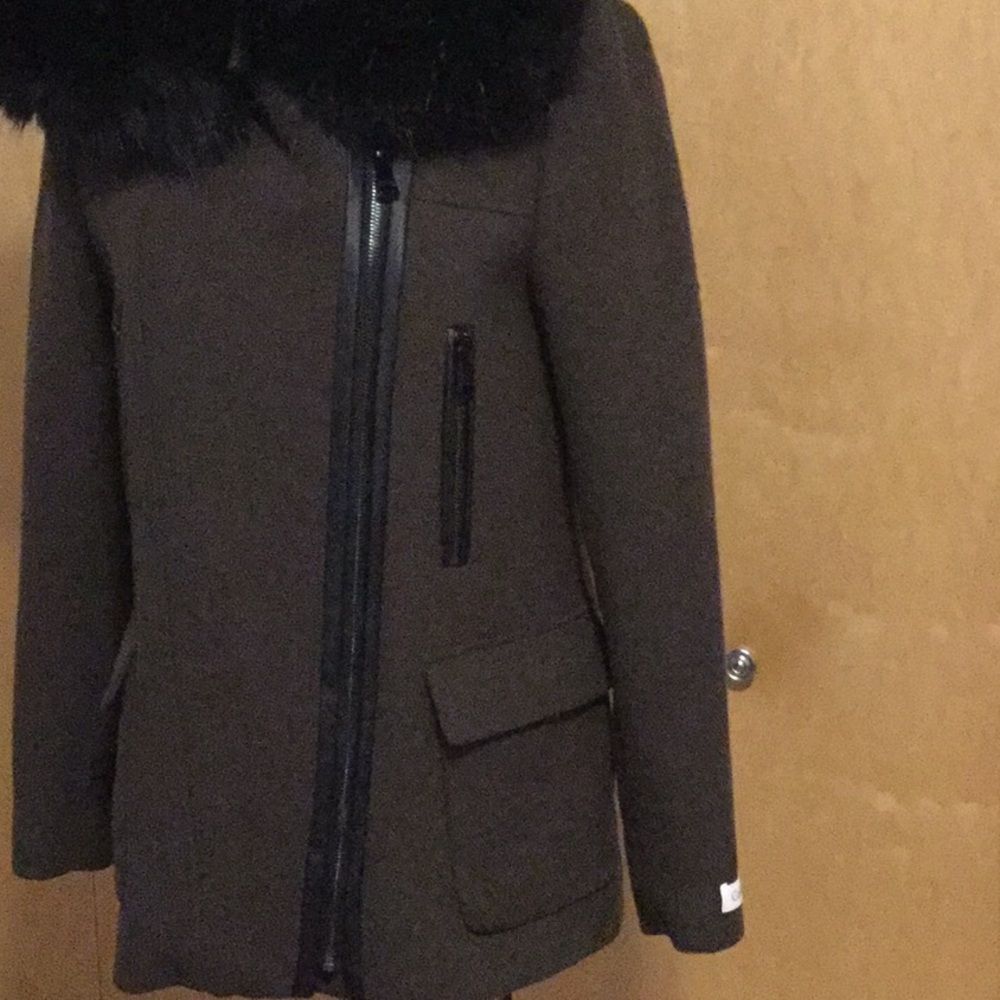 Hooded Wool Blend Jacket with Faux Fur Trim - Picture 3 of 9